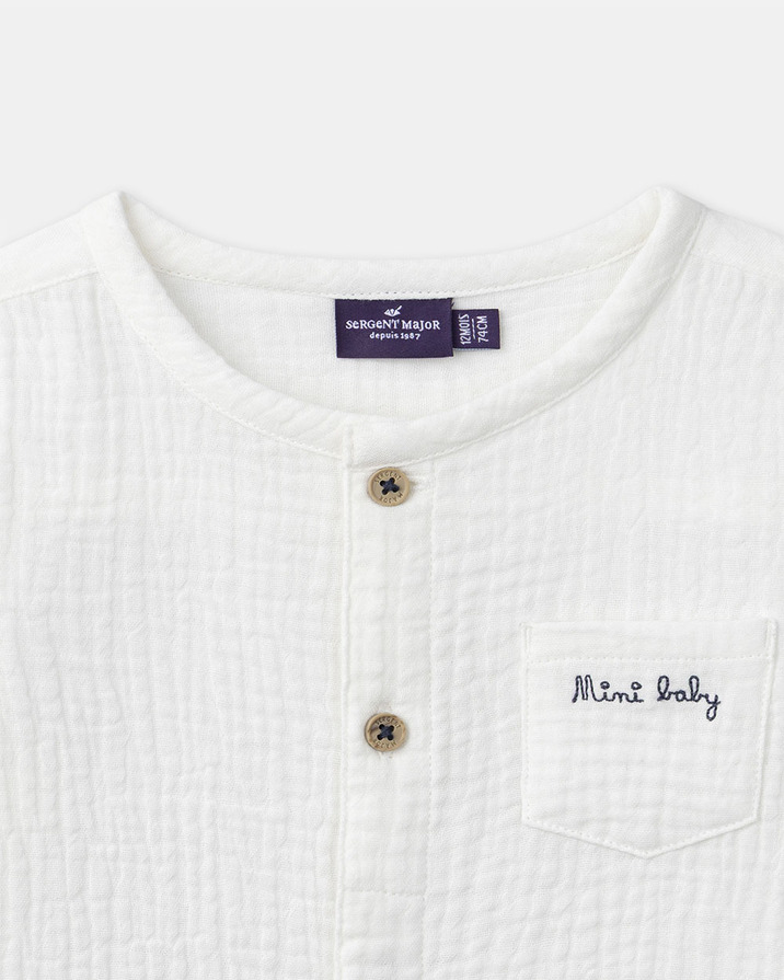&lsquo;Mini baby&rsquo; shirt with roll-up sleeves Ecru colour  Sergent Major