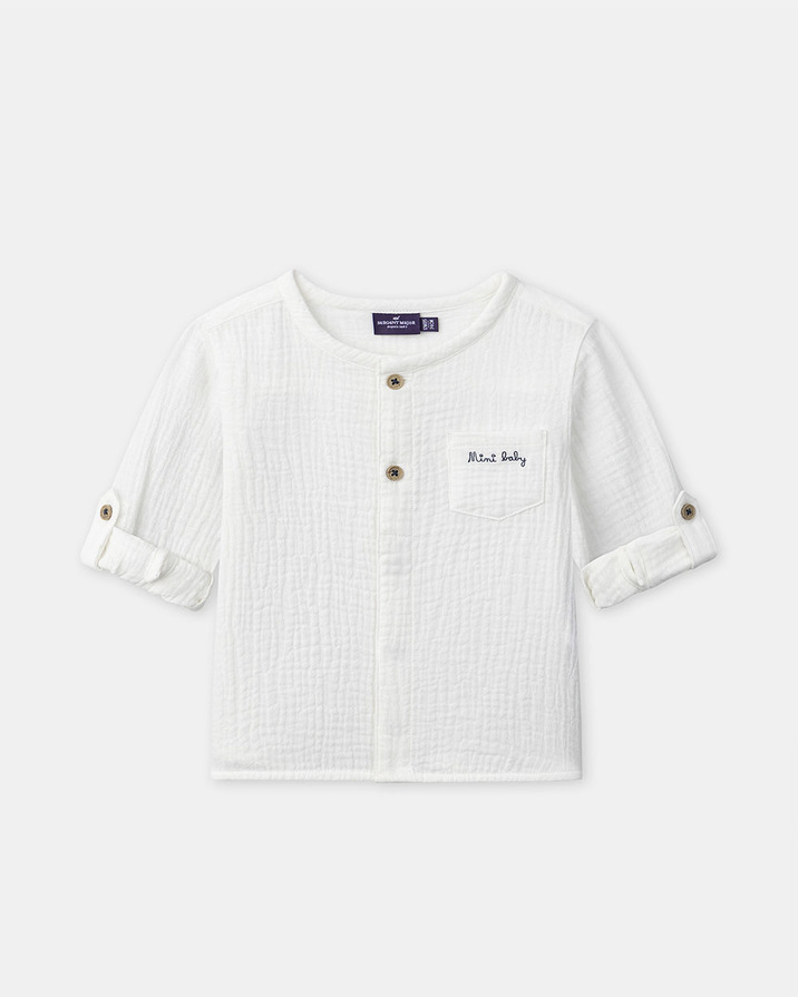 &lsquo;Mini baby&rsquo; shirt with roll-up sleeves Ecru colour  Sergent Major