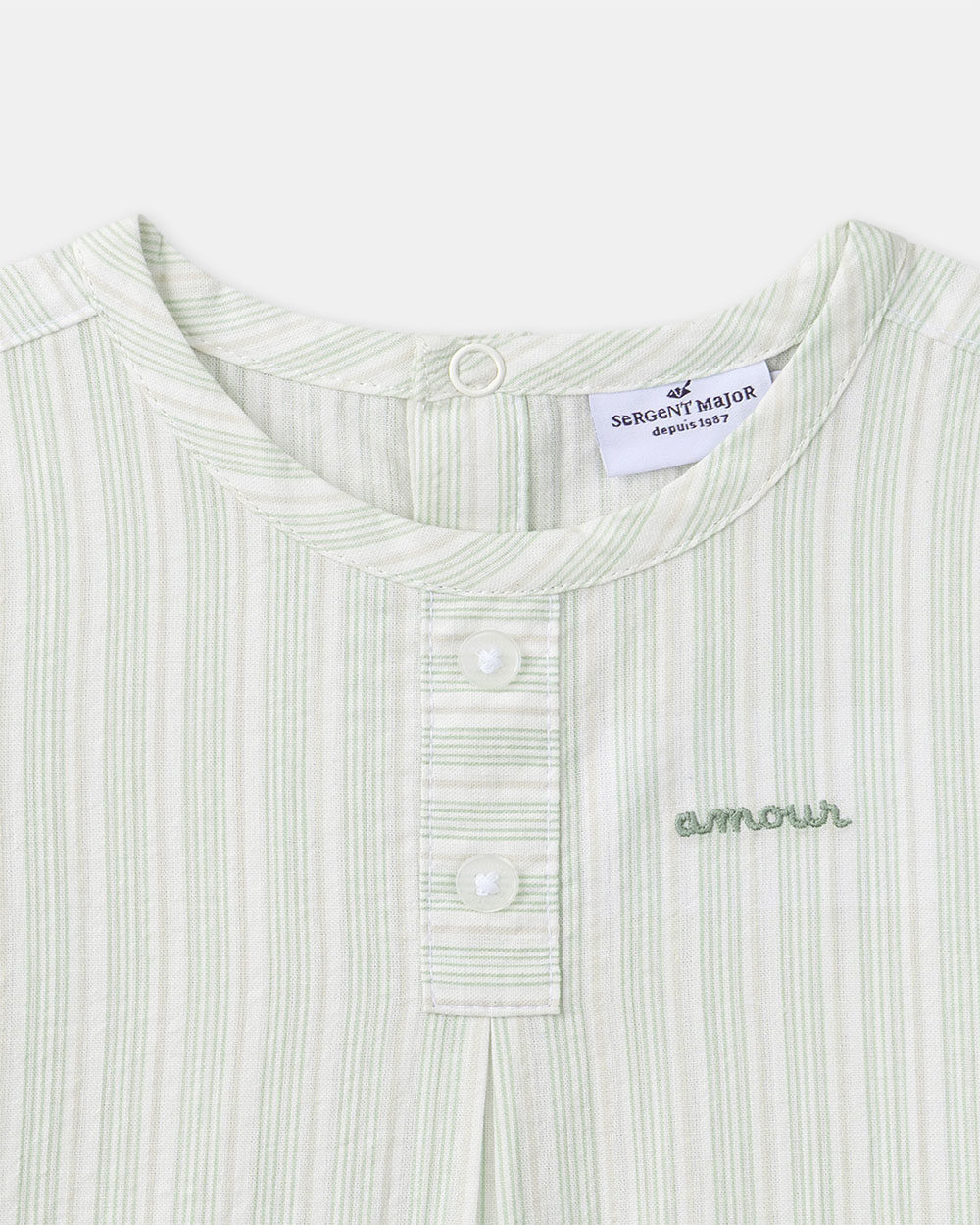 Striped shirt with &lsquo;amour&rsquo; embroidery Green colour  Sergent Major