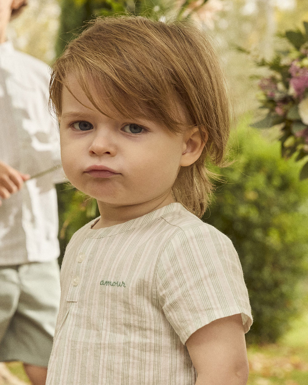 Striped shirt with &lsquo;amour&rsquo; embroidery Green colour  Sergent Major