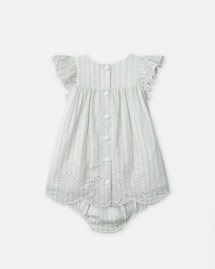 Embroidered striped dress Green colour  Sergent Major