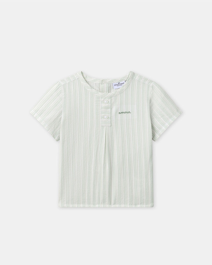 Striped shirt with &lsquo;amour&rsquo; embroidery Green colour  Sergent Major