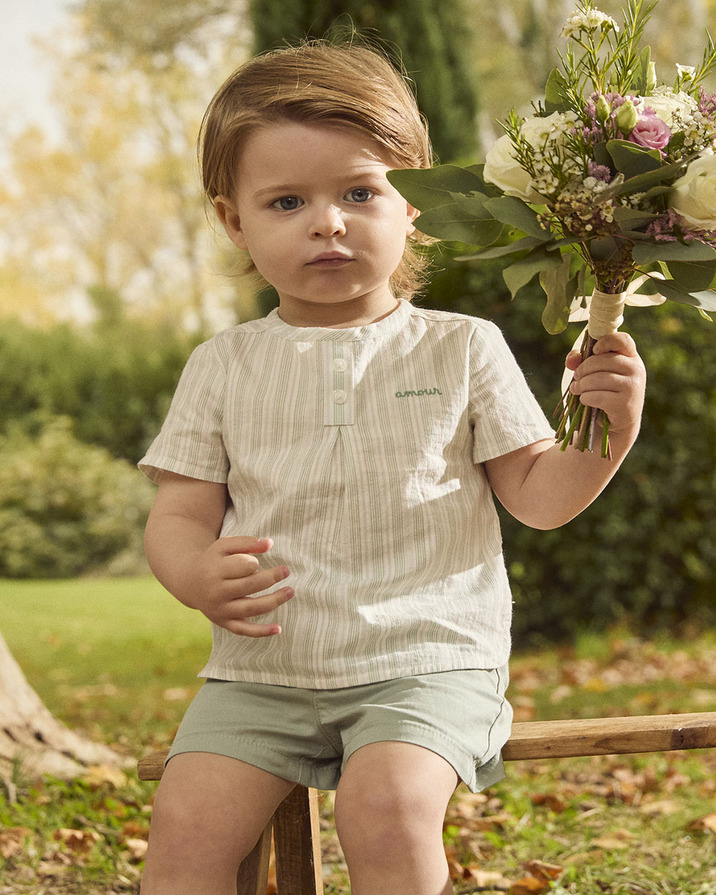 Striped shirt with &lsquo;amour&rsquo; embroidery Green colour  Sergent Major