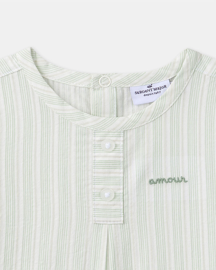 Striped shirt with &lsquo;amour&rsquo; embroidery Green colour  Sergent Major