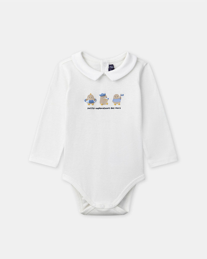 Long-sleeved bodysuit with collar Ecru colour  Sergent Major