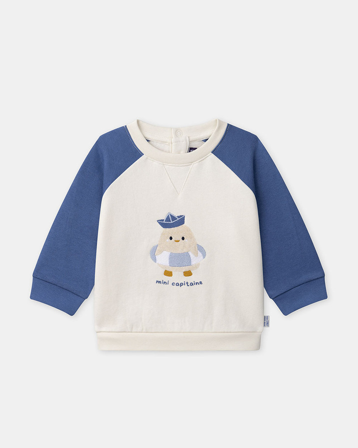 Two-tone sweatshirt with chick embroidery Blue/ecru colour  Sergent Major