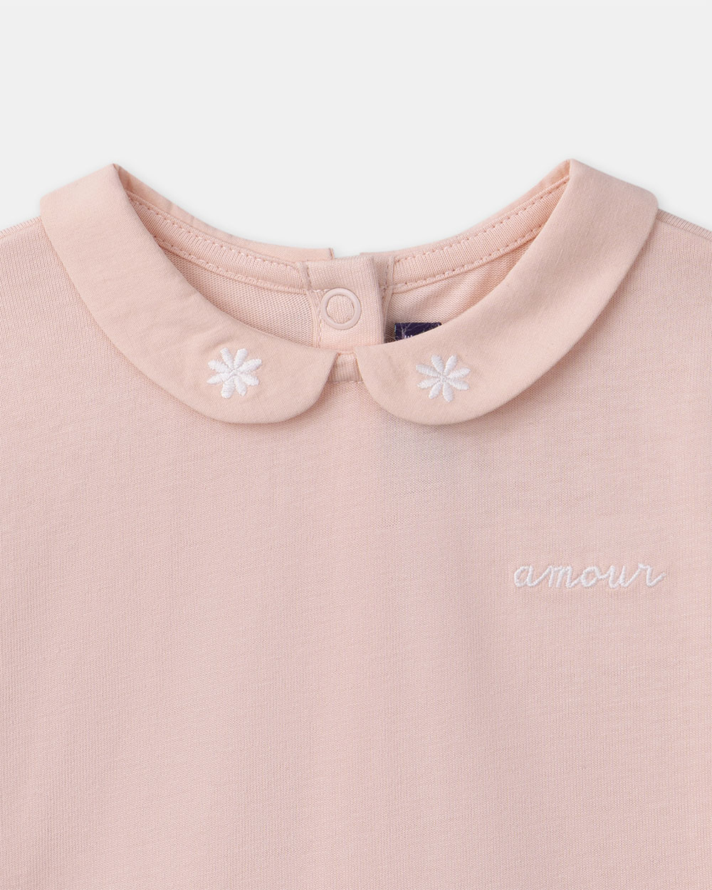 T-shirt with embroidered &ldquo;amour&rdquo; collar Light pink colour  Sergent Major