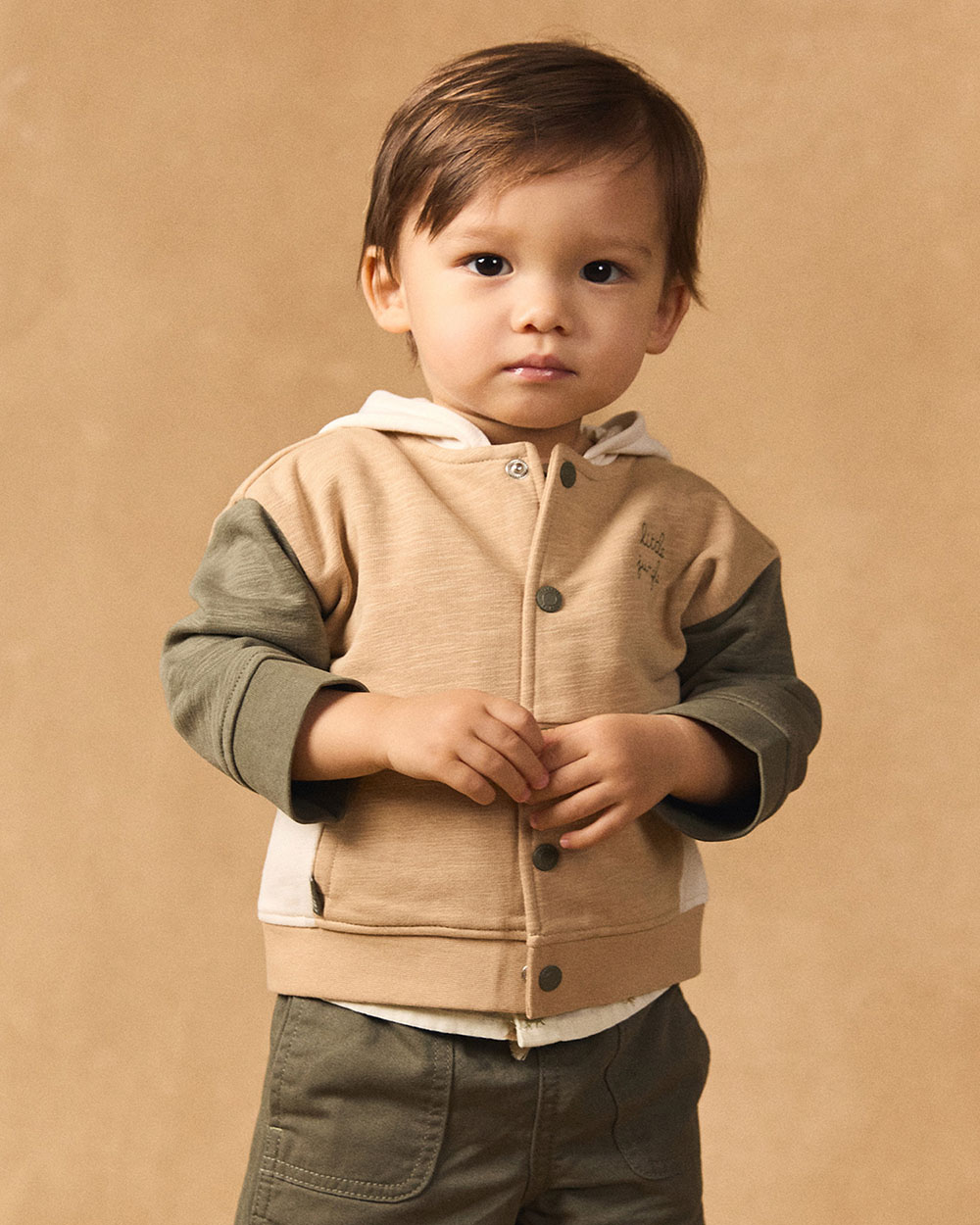 Tricolor hooded cardigan Beige/khaki colour  Sergent Major