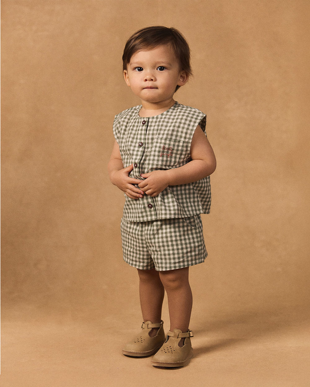 Gingham tank top and shorts set Dark green/ivory colour Sergent Major