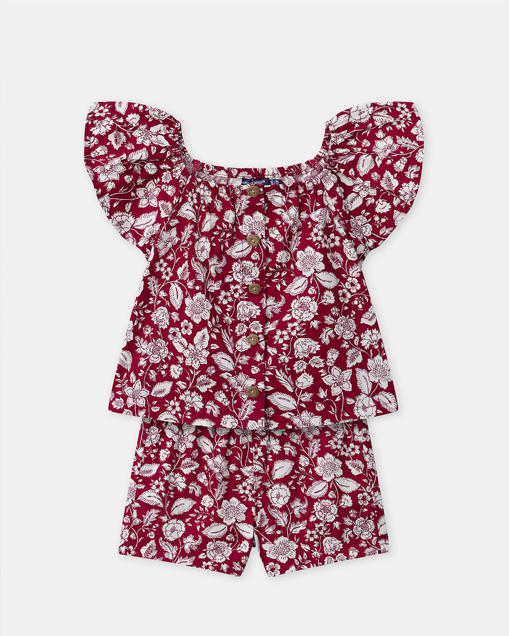 Floral print blouse and shorts set Fuchsia pink colour  Sergent Major
