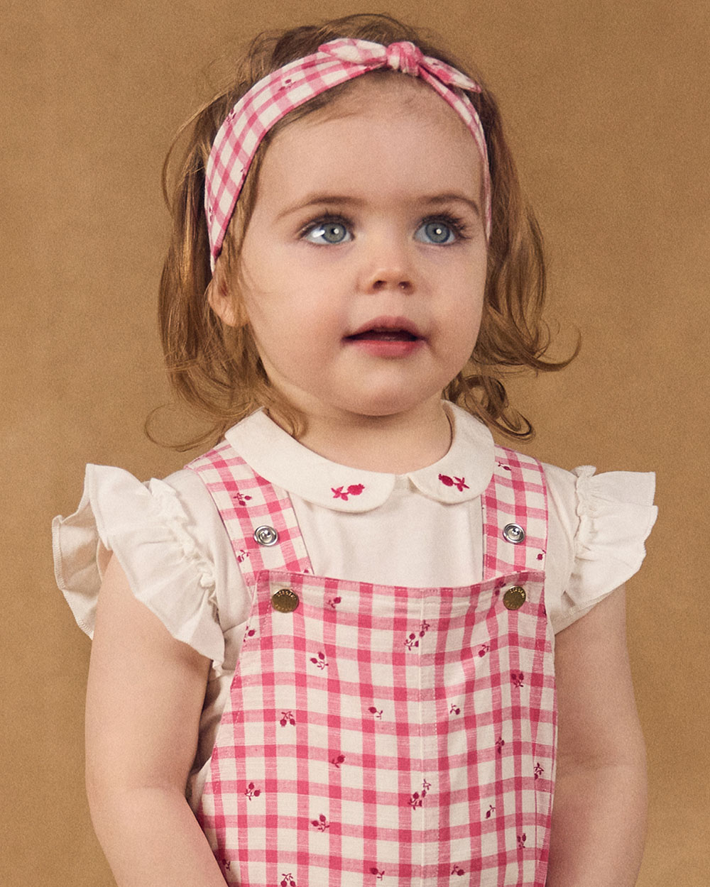 Short gingham overalls with ruffles Pink colour Sergent Major
