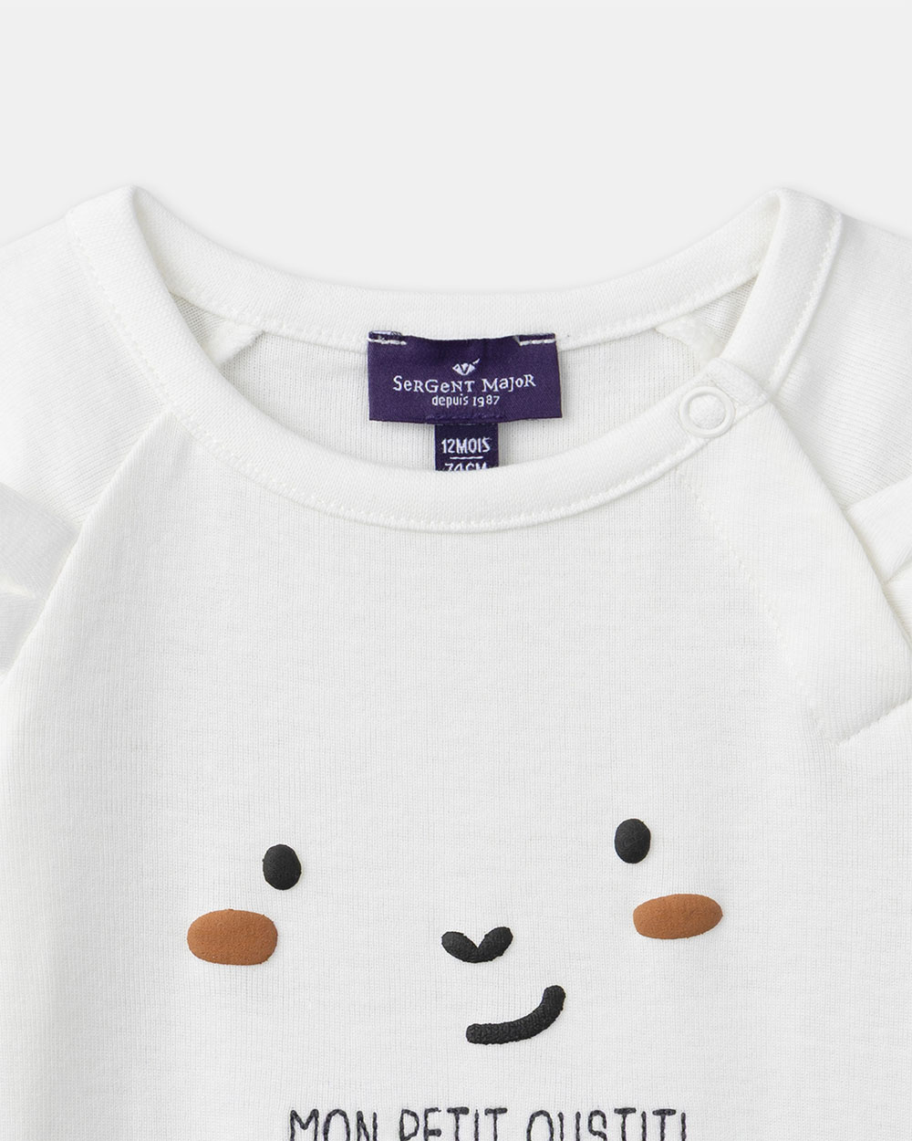 Short-sleeved bodysuit with 3D ears Ecru colour  Sergent Major