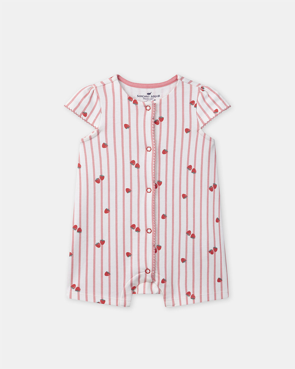 Short-sleeve striped onesie with strawberry print Coral colour  Sergent Major