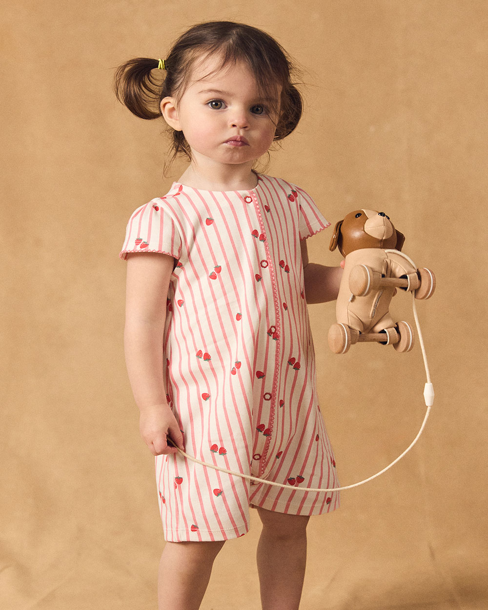 Short-sleeve striped onesie with strawberry print Coral colour  Sergent Major