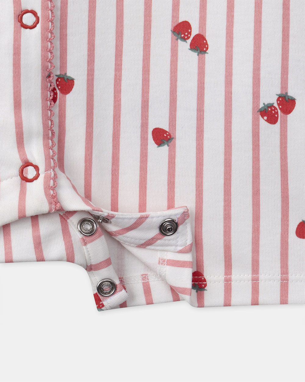 Short-sleeve striped onesie with strawberry print Coral colour  Sergent Major