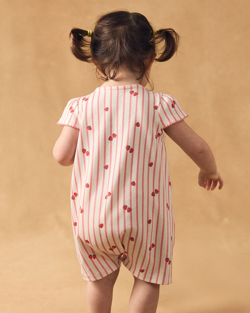 Short-sleeve striped onesie with strawberry print Coral colour  Sergent Major