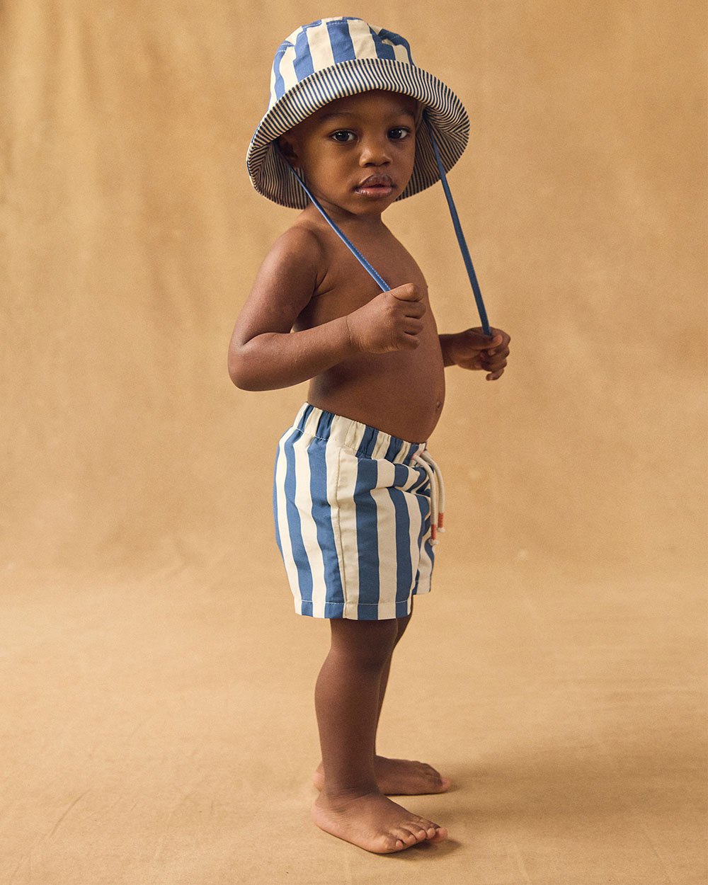 Striped swim shorts with nappy Blue colour Sergent Major