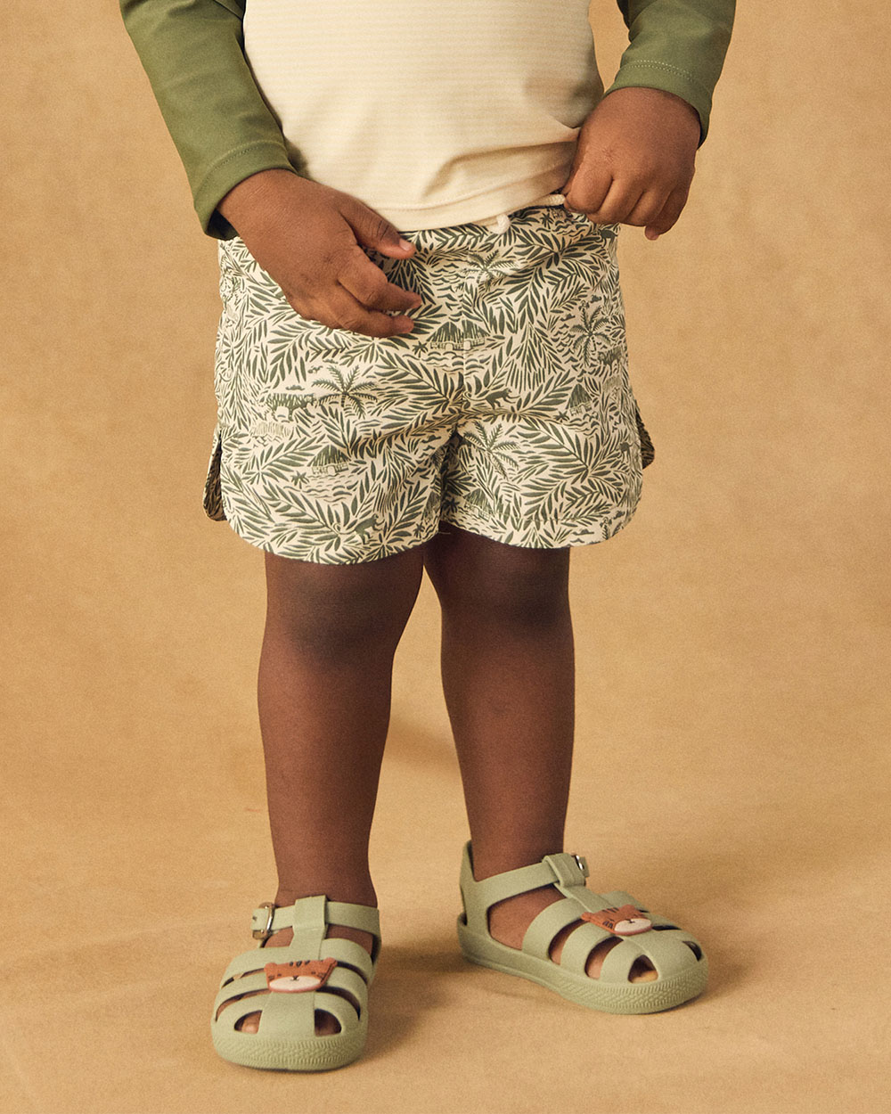 Jungle print swim shorts with lining Khaki colour Sergent Major
