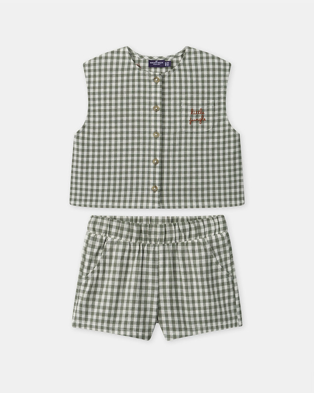 Gingham tank top and shorts set Dark green/ivory colour  Sergent Major