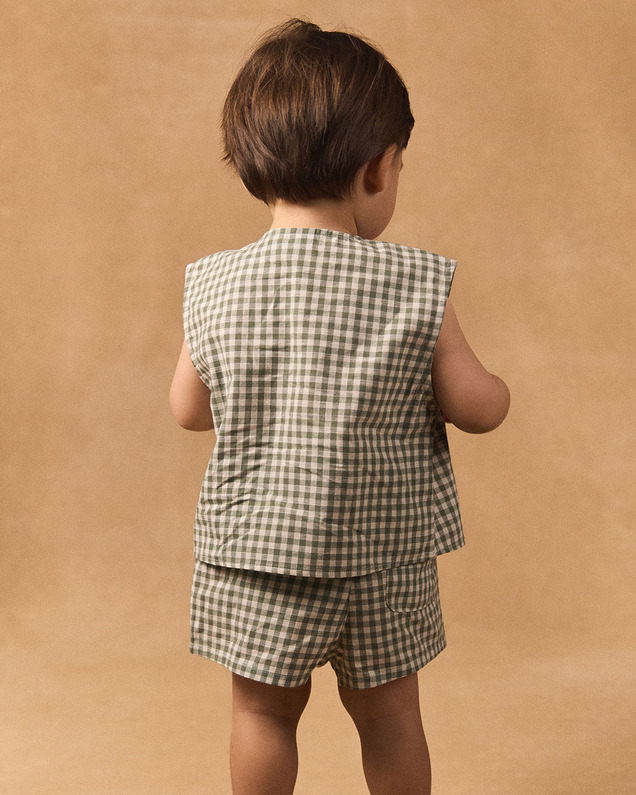 Gingham tank top and shorts set Dark green/ivory colour  Sergent Major