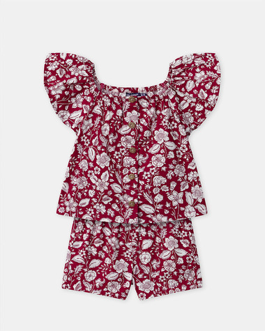 Floral print blouse and shorts set Fuchsia pink colour  Sergent Major
