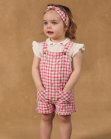 Short gingham overalls with ruffles Pink colour  Sergent Major