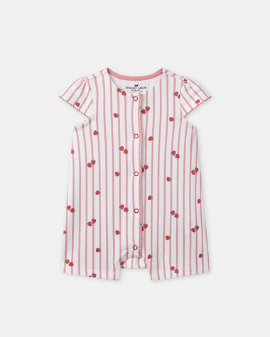 Short-sleeve striped onesie with strawberry print Coral colour  Sergent Major
