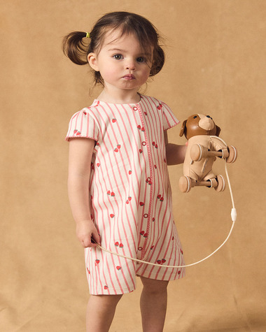 Short-sleeve striped onesie with strawberry print Coral colour  Sergent Major