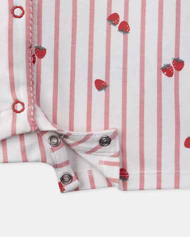 Short-sleeve striped onesie with strawberry print Coral colour  Sergent Major