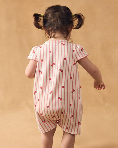 Short-sleeve striped onesie with strawberry print Coral colour  Sergent Major