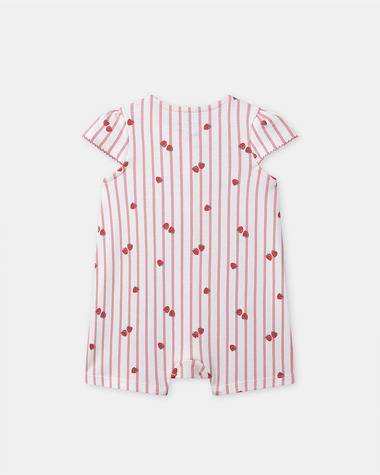 Short-sleeve striped onesie with strawberry print Coral colour  Sergent Major