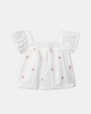 Short-sleeved blouse with floral embroidery Ecru colour  Sergent Major