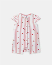 Short-sleeve striped onesie with strawberry print Coral colour  Sergent Major