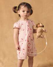 Short-sleeve striped onesie with strawberry print Coral colour  Sergent Major