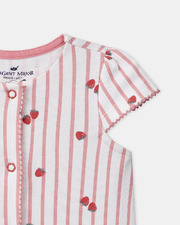 Short-sleeve striped onesie with strawberry print Coral colour  Sergent Major