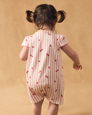 Short-sleeve striped onesie with strawberry print Coral colour  Sergent Major