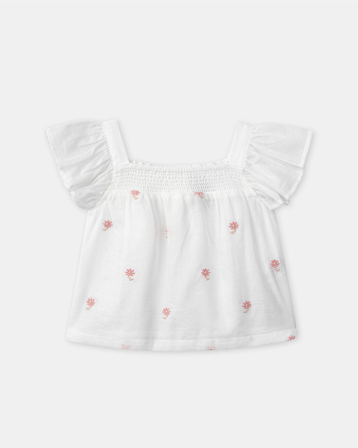 Short-sleeved blouse with floral embroidery Ecru colour  Sergent Major
