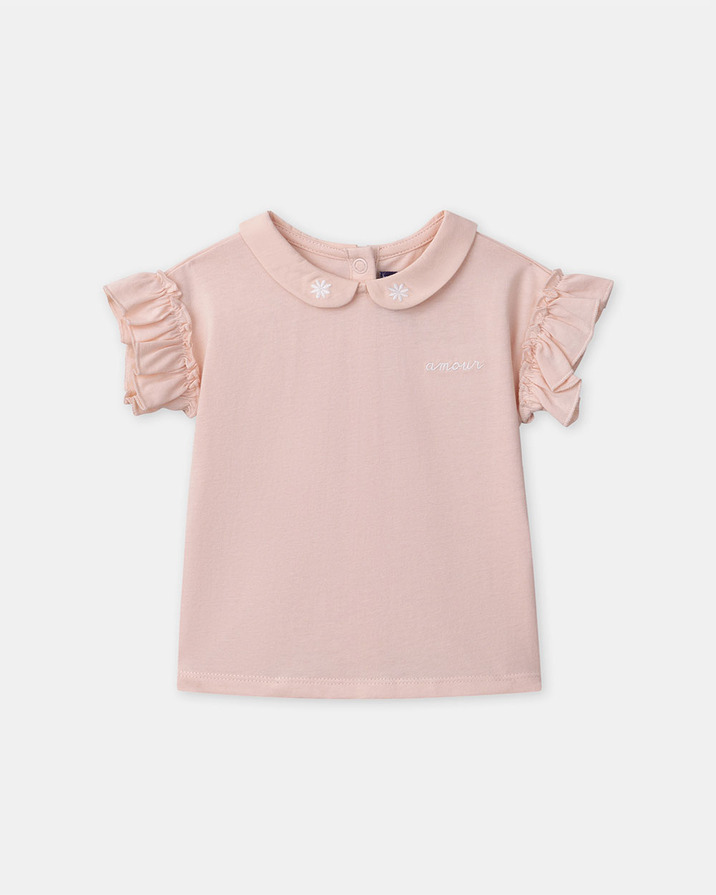 T-shirt with embroidered &ldquo;amour&rdquo; collar Light pink colour  Sergent Major