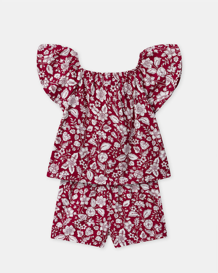 Floral print blouse and shorts set Fuchsia pink colour  Sergent Major