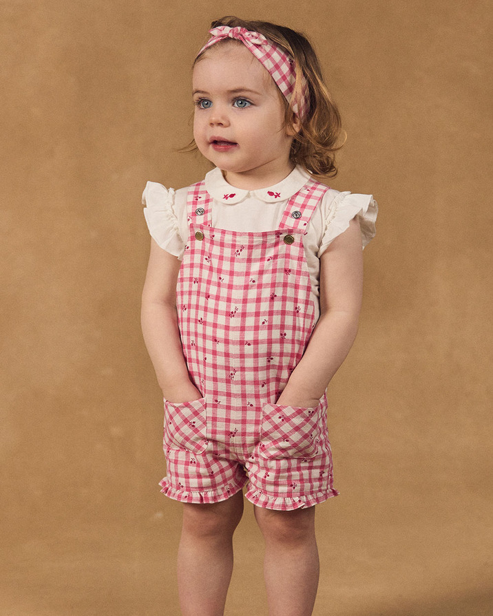 Short gingham overalls with ruffles Pink colour Sergent Major