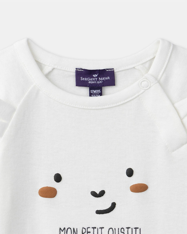 Short-sleeved bodysuit with 3D ears Ecru colour  Sergent Major