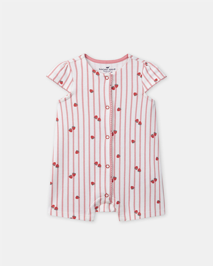 Short-sleeve striped onesie with strawberry print Coral colour  Sergent Major