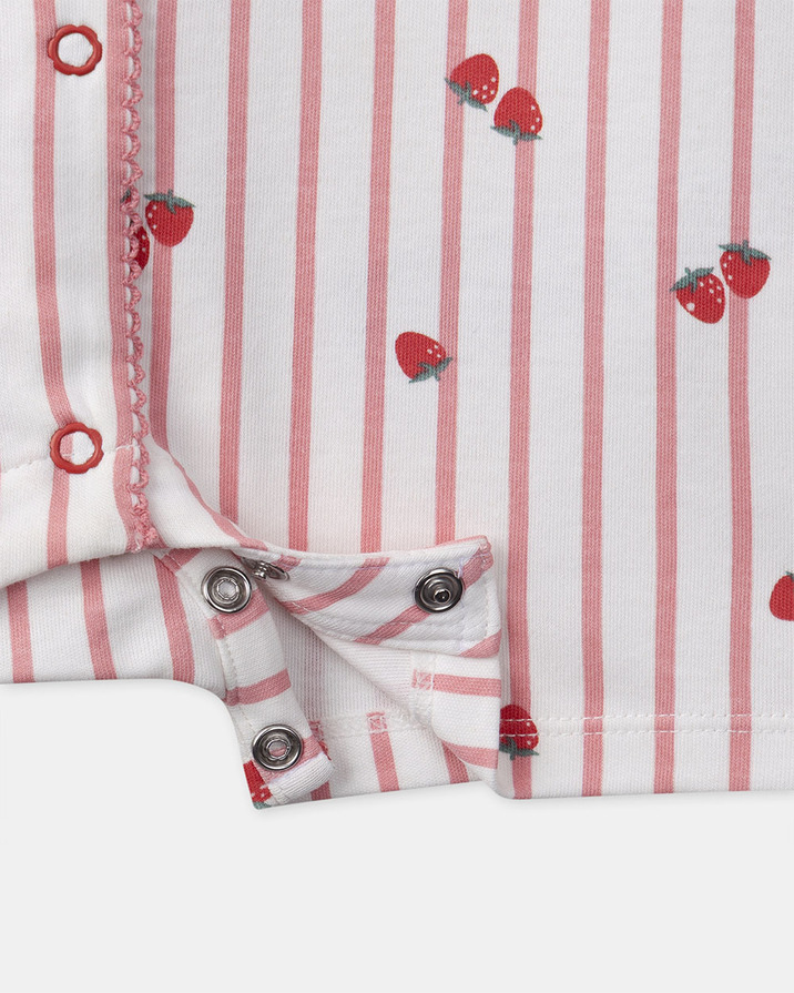 Short-sleeve striped onesie with strawberry print Coral colour  Sergent Major