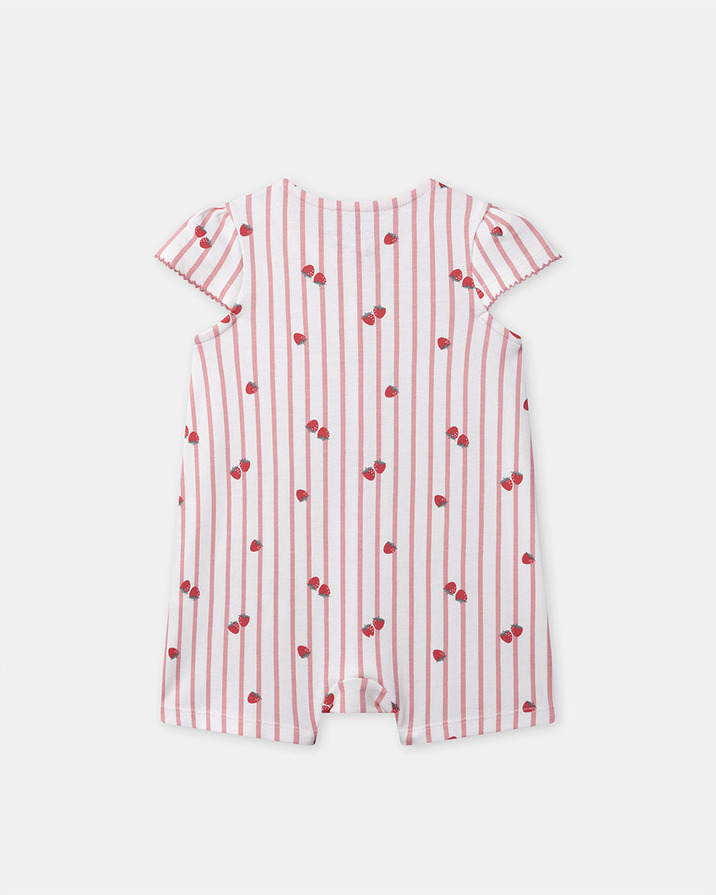 Short-sleeve striped onesie with strawberry print Coral colour  Sergent Major