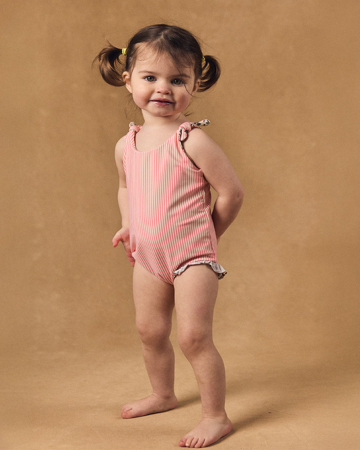 Reversible floral or striped print one-piece swimsuit Pink colour  Sergent Major