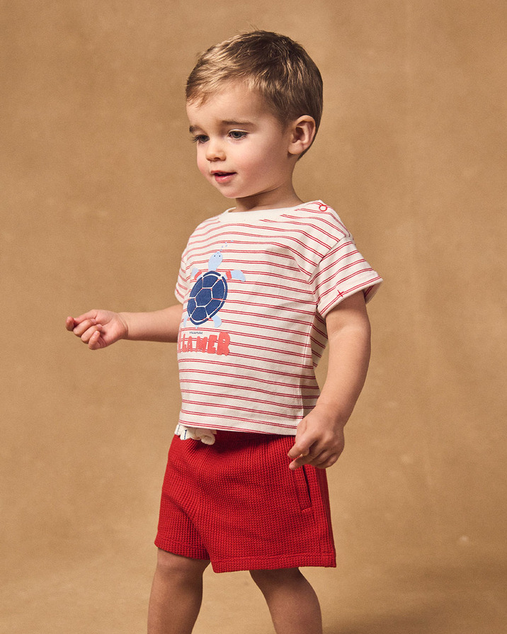 Striped T-shirt and red shorts set Red colour  Sergent Major