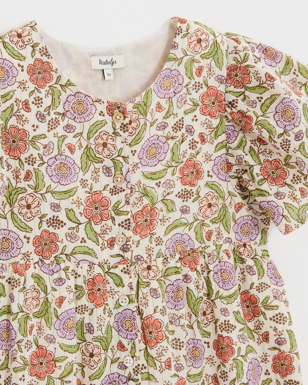 Kid's floral print jumpsuit Lurex stripes Natalys
