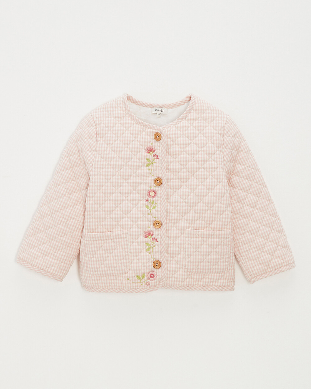 Kid's embroidered gingham jacket Vichy chalk colour Natalys