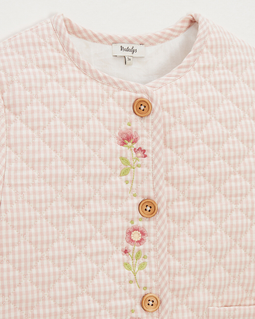 Kid's embroidered gingham jacket Vichy chalk colour Natalys