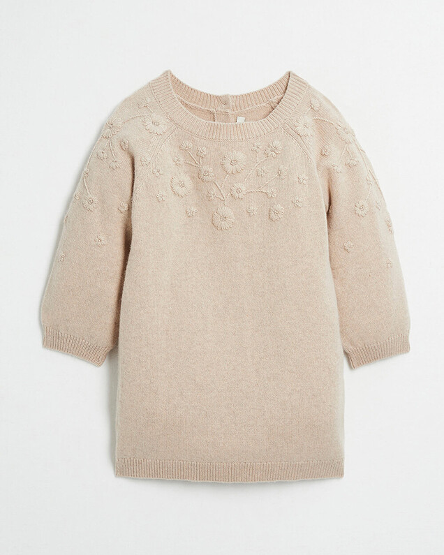 Embroidered Merino wool dress Mottled beige colour  Natalys